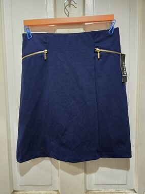 George Navy Mini Skirt with Gold Zippers